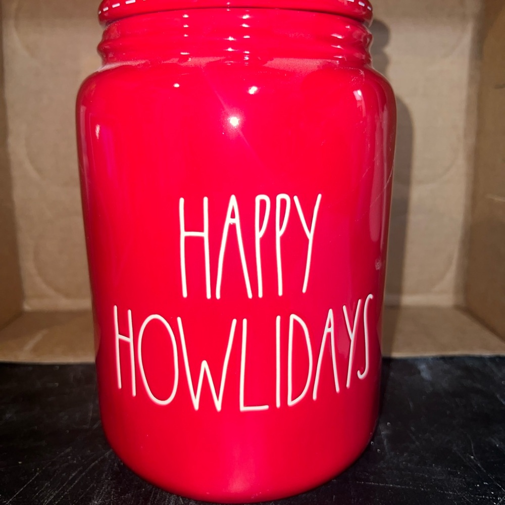 Rae Dunn Festive Red 'Happy Howlidays' Canister